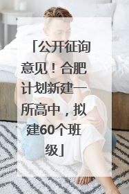 公开征询意见！合肥计划新建一所高中，拟建60个班级